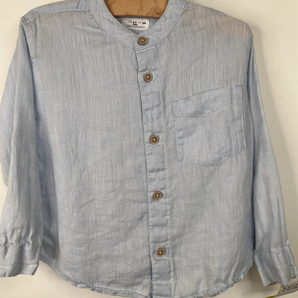 Size 3-4: Zara Light Blue Button-Up Long Sleeve Shirt