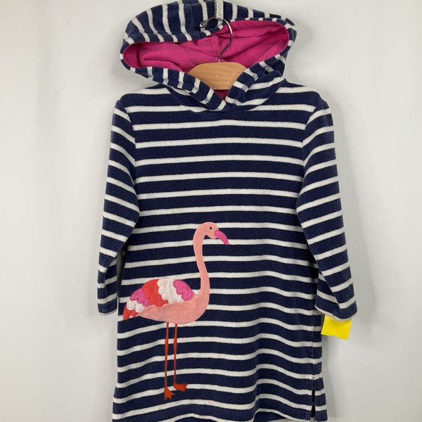 Size 3-4: Mini Boden Blue/White Striped Flamingo Terry Cloth Hoodie