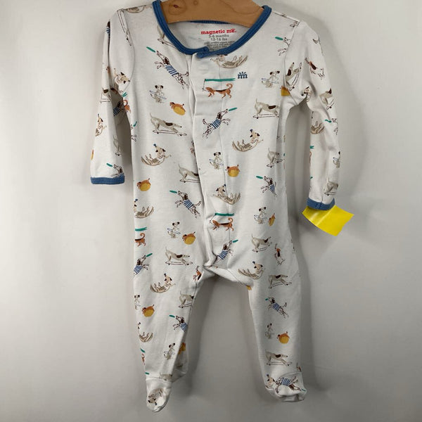 Size 3-6m: Magnetic Me White Playful Dog Print 1pc Footed PJs
