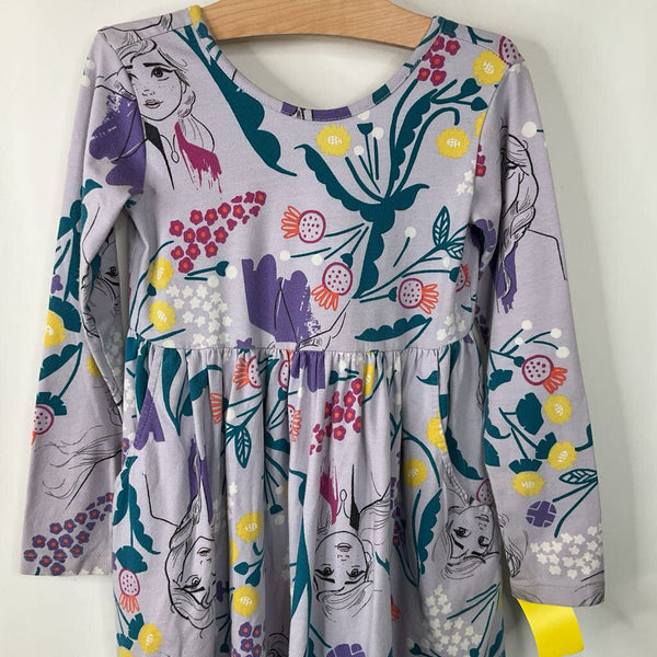 Size 5 (110): Hanna Andersson Purple Frozen Print Long Sleeve Dress