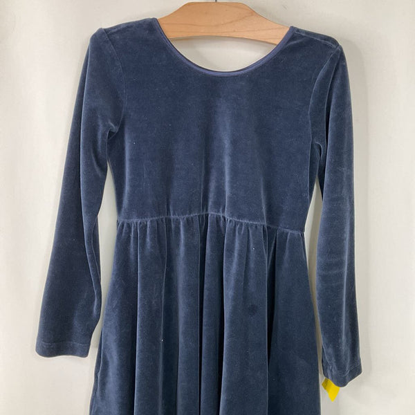 Size 6-7 (120): Hanna Andersson Blue Velour Long Sleeve Dress