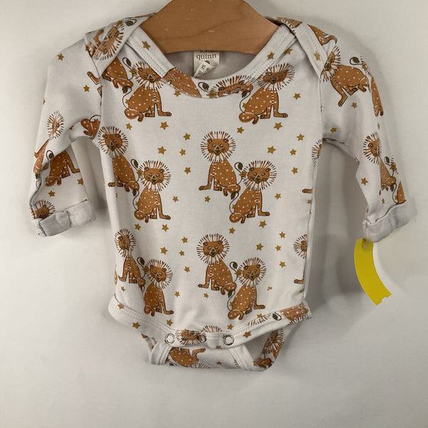 Size 0-3m: Kate Quinn White/Orange Lion Long Sleeve Onesie