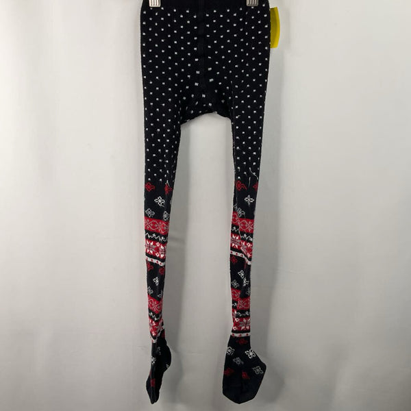 Size 5-7 (110-120): Hanna Andersson Black/Red/White Polka Dot Knitted Tights