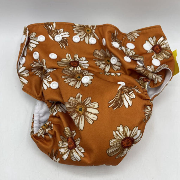 Size O/S: Nora's Nursery Orange Floral Adjustable Snap Diaper
