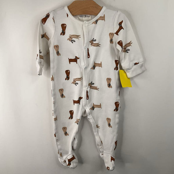 Size 6-9m: Rabbit + Bear White/Brown Dog 1pc Footy PJs