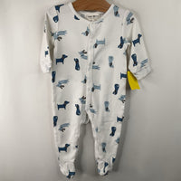 Size 6-9m: Rabbit + Bear White/Blue Dog 1pc Footy PJs
