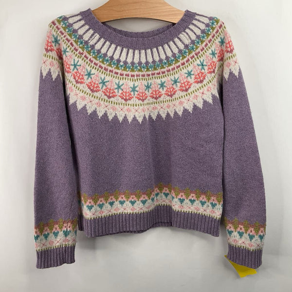Size 8: Garnet Hill Purple/Colorful Patterned Collar Knitted Sweater