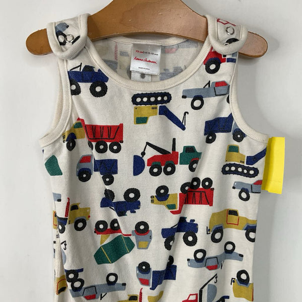Size 12-18m (75): Hanna Andersson White/Colorful Vehicles Cozy Tank Romper