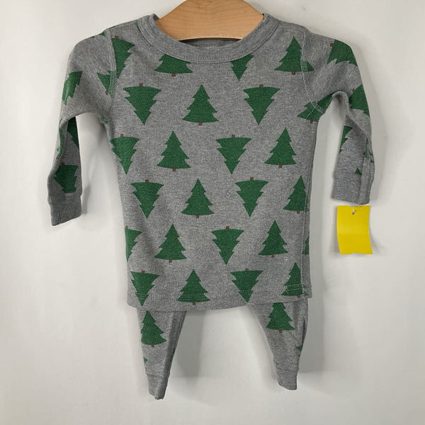 Size 12-18m (75): Hanna Andersson Grey/Green Trees 2pc PJs