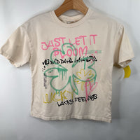 Size 9-10: Zara Creme "Just Let It Boom" Spray Paint T-Shirt