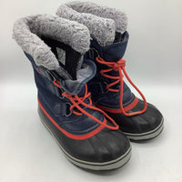 Size 1Y: Sorel Navy/Red Insulated Toggle Snow Boots