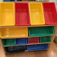 Wooden Plastic Bin Toy Storage Shelf