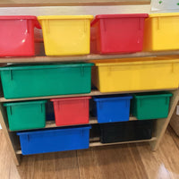 Wooden Plastic Bin Toy Storage Shelf