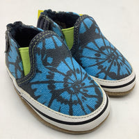 Size NB: Robeez Blue/Black Tie Dye Slip On Soft Soled Shoes