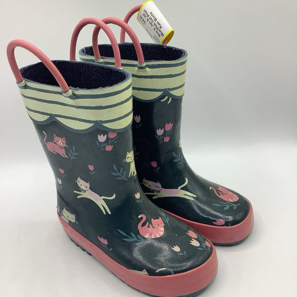 Size 8: Jan & Jul Blue/Pink Cat Print Rain Boots