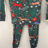 Size 3 (90): Hanna Andersson Green Holiday Animals Print 2pc PJs