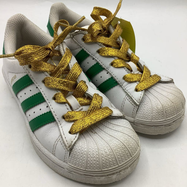 Size 12: Adidas White/Green/Golden Lace-Up Sneakers