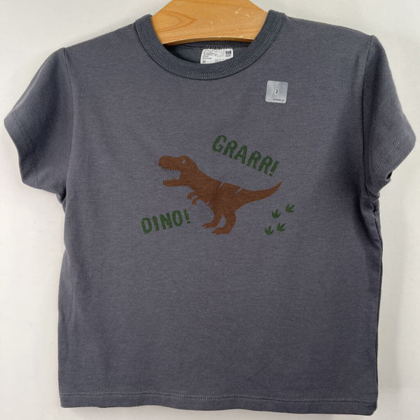 Size 3: Uni Qlo Grey "Grarr" Dinosaur T-Shirt -NEW W/Tag