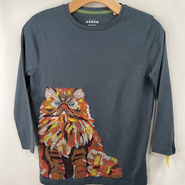 Size 11-12: Mini Boden Blue Embroidered Cat Long Sleeve Shirt