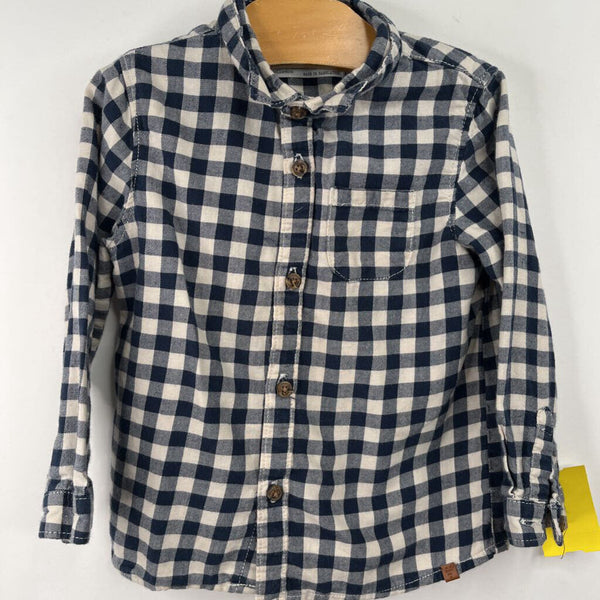 Size 12-18m: Zara White/Blue Checkered Collared Button-Up Long Sleeve Shirt