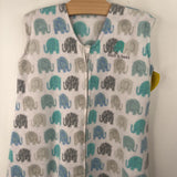 Size XL: Back Is Best White/Grey/Blue Elephants Fleece Sleepsack