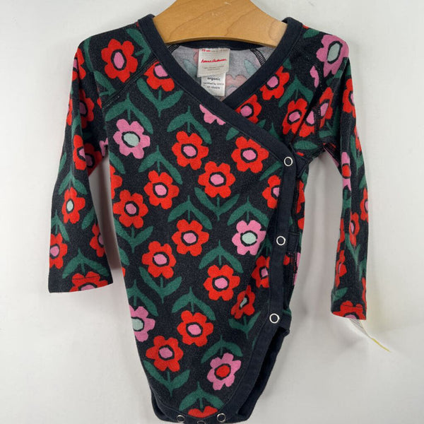 Size 12-18m (75): Hanna Andersson Black/Red Floral Long Sleeve Onesie
