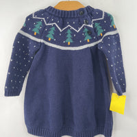 Size 12-18m (75): Hanna Andersson Blue/Green Trees Knitted Long Sleeve Dress