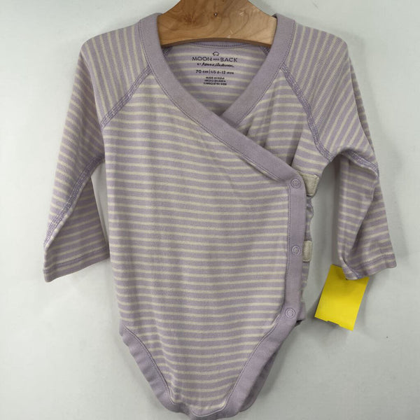 Size 6-12m (70): Hanna Andersson White/Purple Striped Long Sleeve Onesie