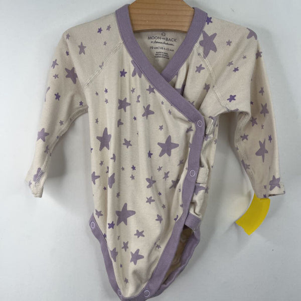 Size 6-12m (70): Hanna Andersson White/Purple Stars Long Sleeve Onesie