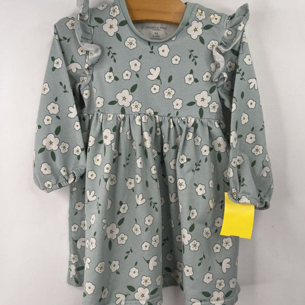 Size 6-9m: Polarn P Pryet Blue/Green Floral Long Sleeve Dress