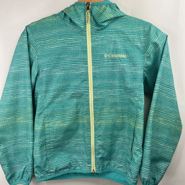 Size 8: Columbia Blue/Yellow/White Polka Dot Windbreaker