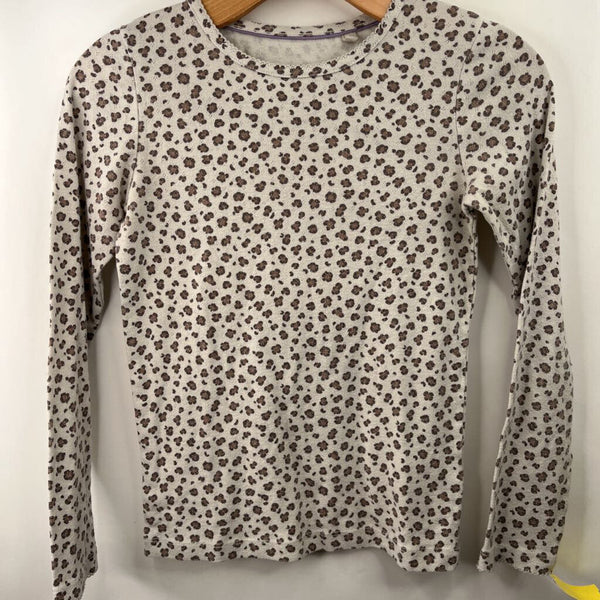 Size 11-12: Mini Boden White Brown Cheeta Print Long Sleeve Shirt