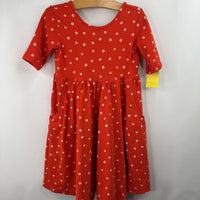 Size 6-7 (120): Hanna Andersson Red Floral Short Sleeve Dress