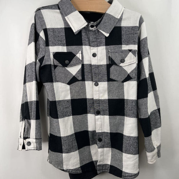 Size 4-5: Little Bibsy Black White Checkered Lined Long Sleeve Shirt