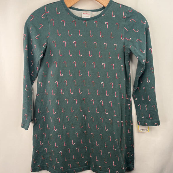 Size 8 (130): Hanna Andersson Green Candy Cane Print Long Sleeve Dress
