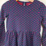 Size 10: Primary Blue/Red Hearts Cozy Long Sleeve Dress