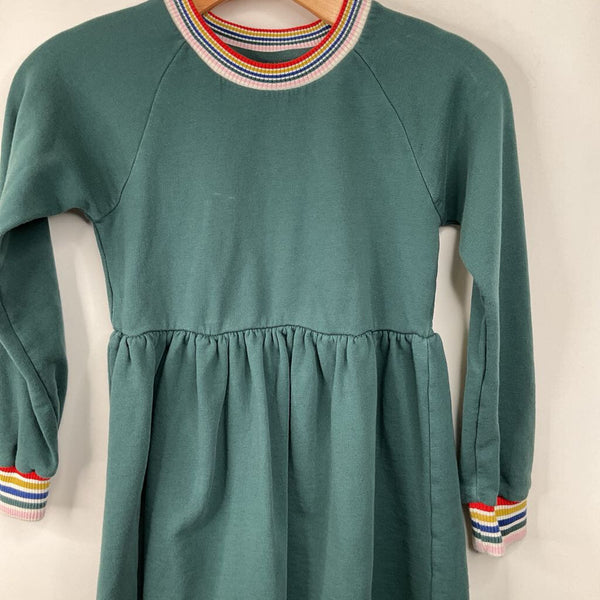 Size 8 (130): Hanna Andersson Green Rainbow Collared Cozy Long Sleeve Dress