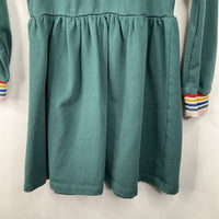 Size 8 (130): Hanna Andersson Green Rainbow Collared Cozy Long Sleeve Dress