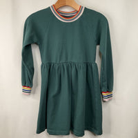 Size 8 (130): Hanna Andersson Green Rainbow Collared Cozy Long Sleeve Dress