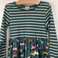 Size 6-7 (120): Hanna Andersson Green/White Striped Unicorns Long Sleeve Dress