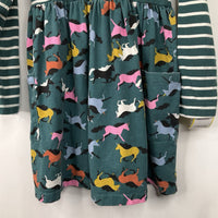 Size 6-7 (120): Hanna Andersson Green/White Striped Unicorns Long Sleeve Dress