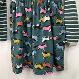 Size 6-7 (120): Hanna Andersson Green/White Striped Unicorns Long Sleeve Dress