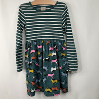 Size 6-7 (120): Hanna Andersson Green/White Striped Unicorns Long Sleeve Dress