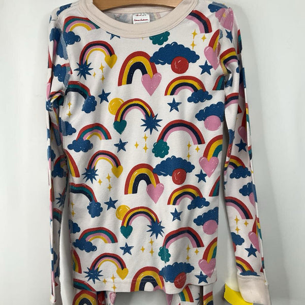 Size 10 (140): Hanna Andersson White/Colorful Clouds & Rainbows 2pc PJs
