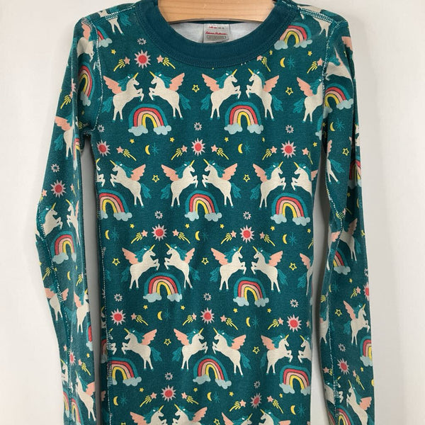 Size 10 (140): Hanna Andersson Teal Rainbow Unicorn Print 2pc PJs