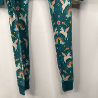 Size 10 (140): Hanna Andersson Teal Rainbow Unicorn Print 2pc PJs