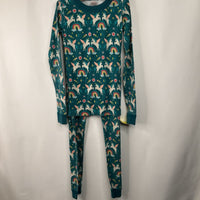 Size 10 (140): Hanna Andersson Teal Rainbow Unicorn Print 2pc PJs