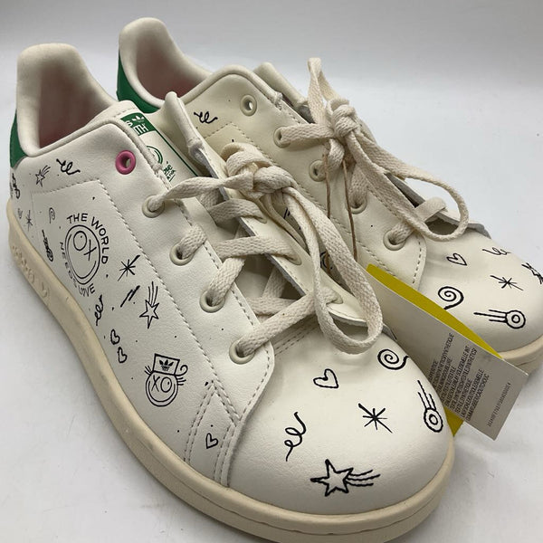 Size 3Y: Adidas Creme/Green "The World Needs Love" Lace-Up Sneakers- NEW W/Tag