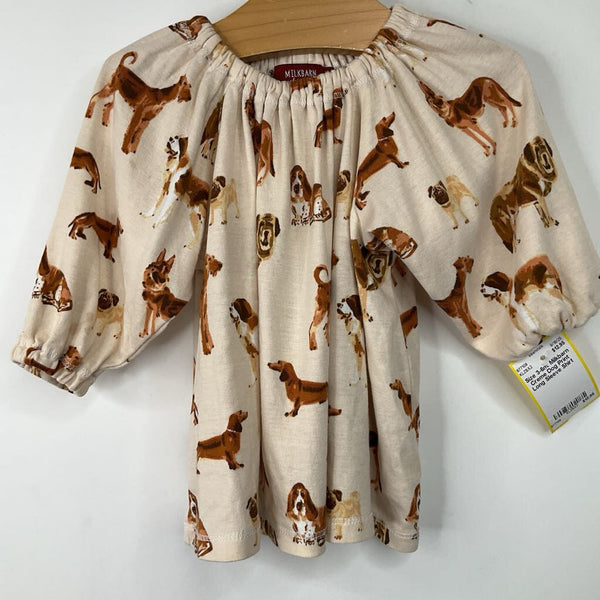 Size 3-6m: Milkbarn Creme Dog Print Long Sleeve Shirt