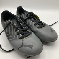 Size 1.5Y: Puma Grey/Black Lace-Up Soccer Cleats